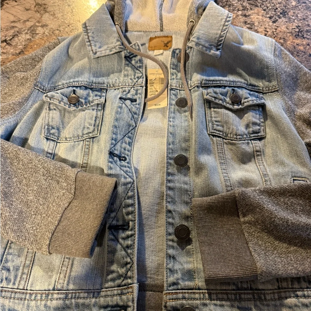 Women’s Denim and Gray Hooded Jacket from American Eagle - Picture 3 of 4